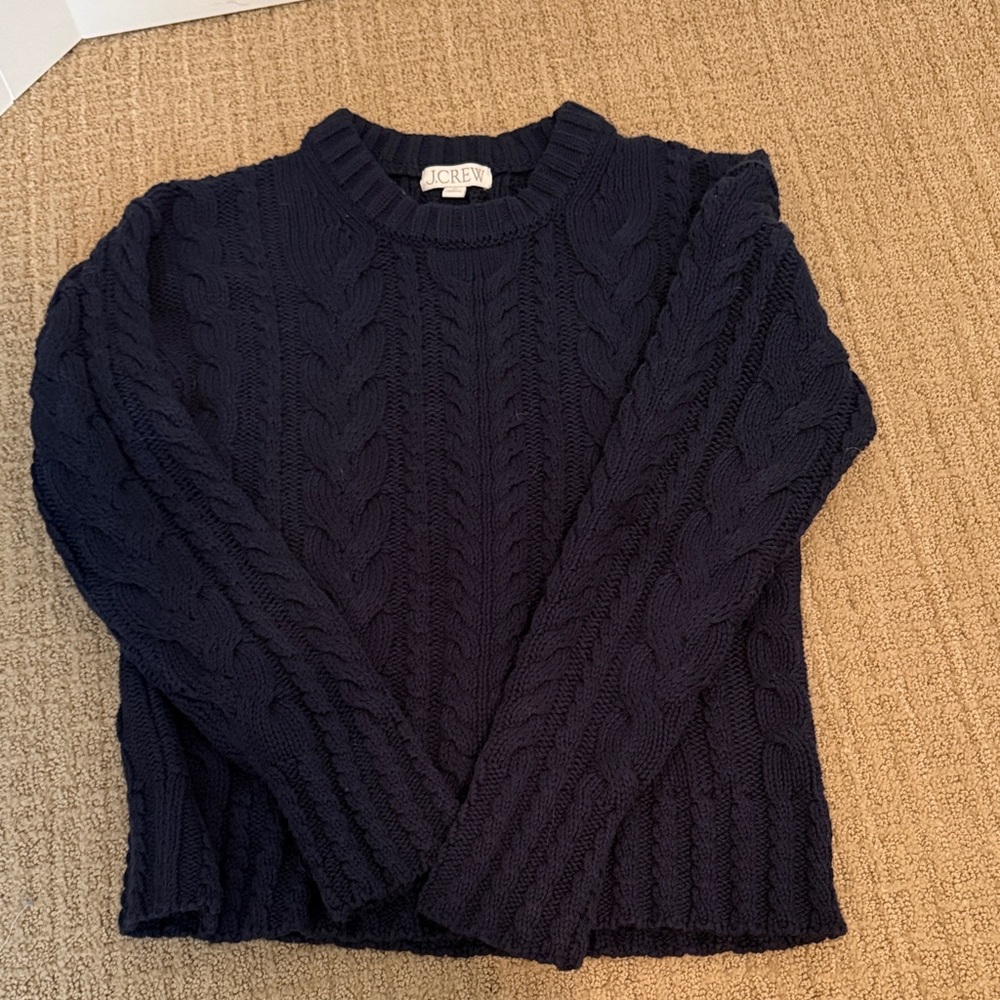 J. Crew Navy Cable Knit Crew Sweater